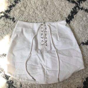 White Lace Up Mini Skirt